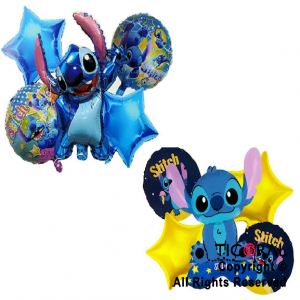 SET DE GLOBOS METALIZADO STITCH 5 UNIDADES X 1
